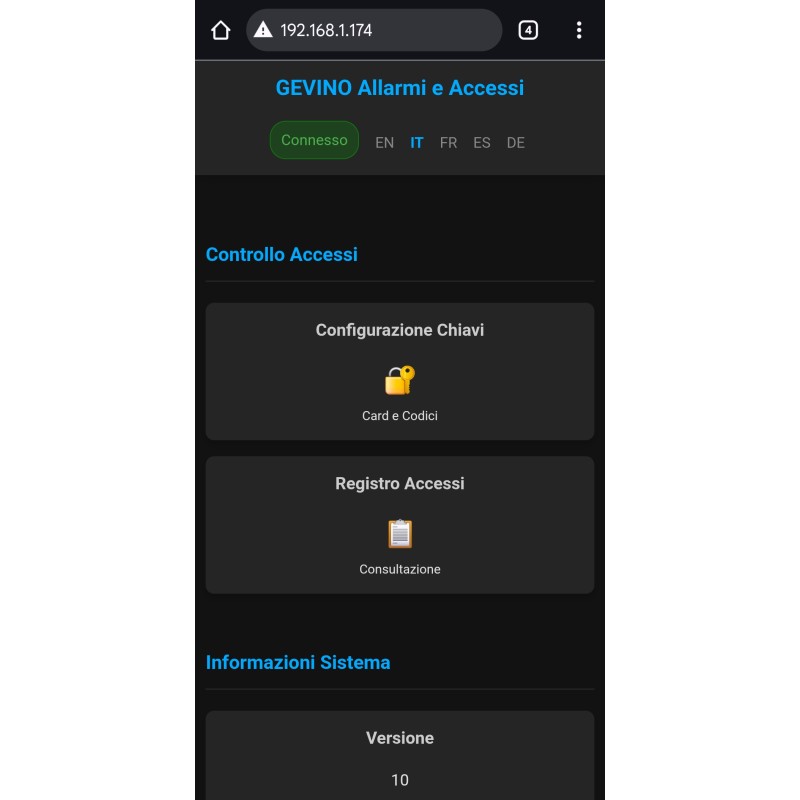 Dashboard web GEVINO Accessi